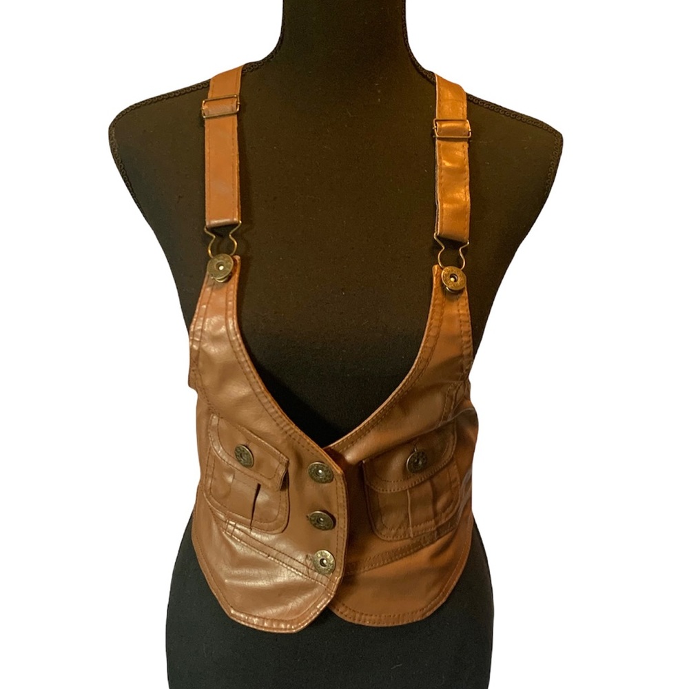 Brown Suspender Crop Vest.